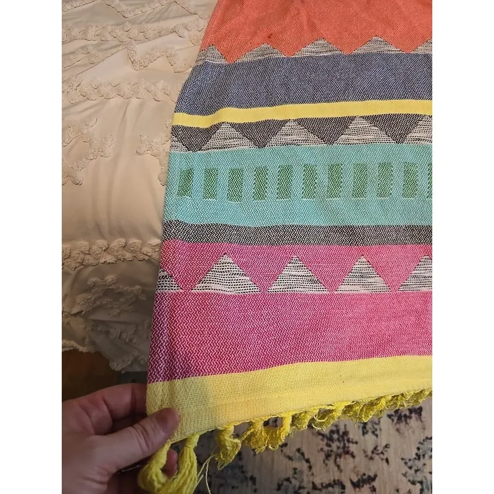 VTG Threshold Multicolor Colorblock Cottagecore Fringe Bedding‎ Blanket 49